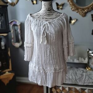 Gypsy Boho Antique White Textured Blouse Small